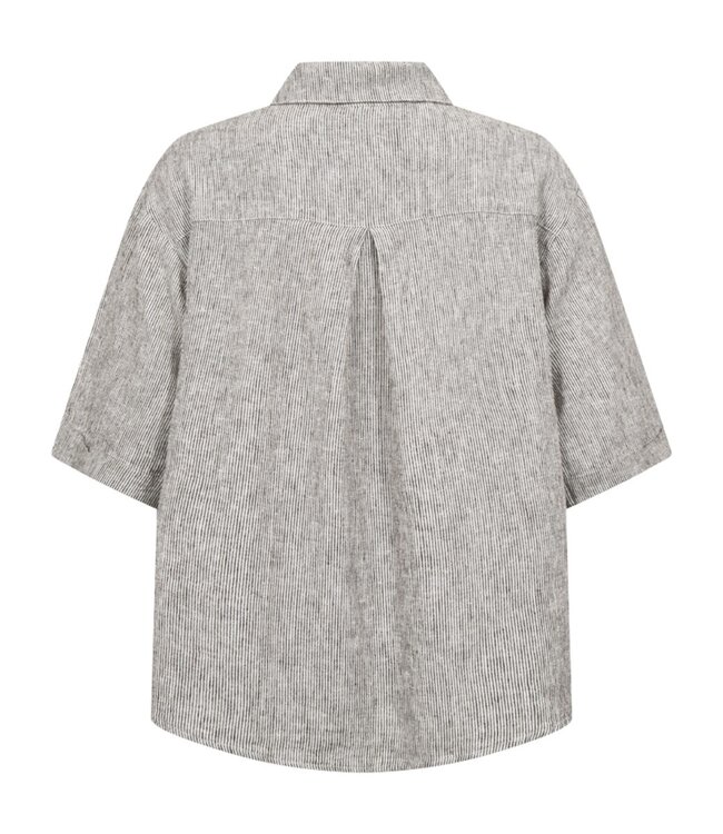 gestreepte linnen dames blouse knopen "Lava Shirt" bruin FreeQuent