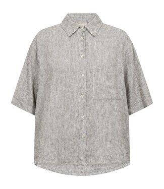 FreeQuent gestreepte linnen dames blouse knopen "Lava Shirt" bruin FreeQuent