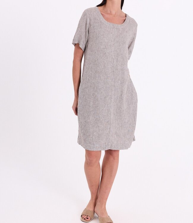 gestreepte linnen dames jurk "Lava Dress" bruin FreeQuent