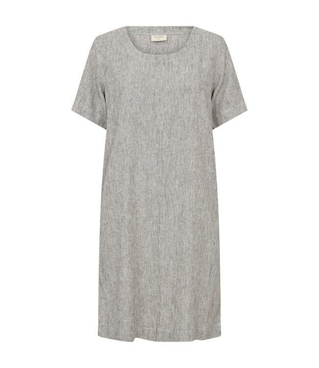 gestreepte linnen dames jurk "Lava Dress" bruin FreeQuent