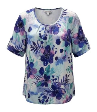 BLAUW dames blouson shirt grote bloemen kobaltblauw K/M
