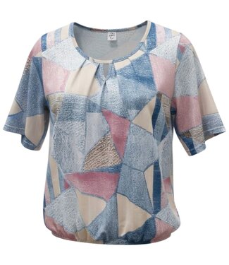 BLAUW dames blouson shirt blokken blauw- roze K/M