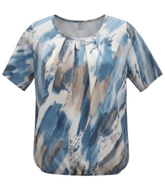 BLAUW dames blouson shirt veegprint beige- blauw K/M