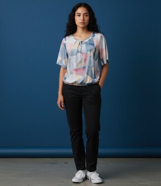 BLAUW dames blouson shirt blokken blauw- roze K/M