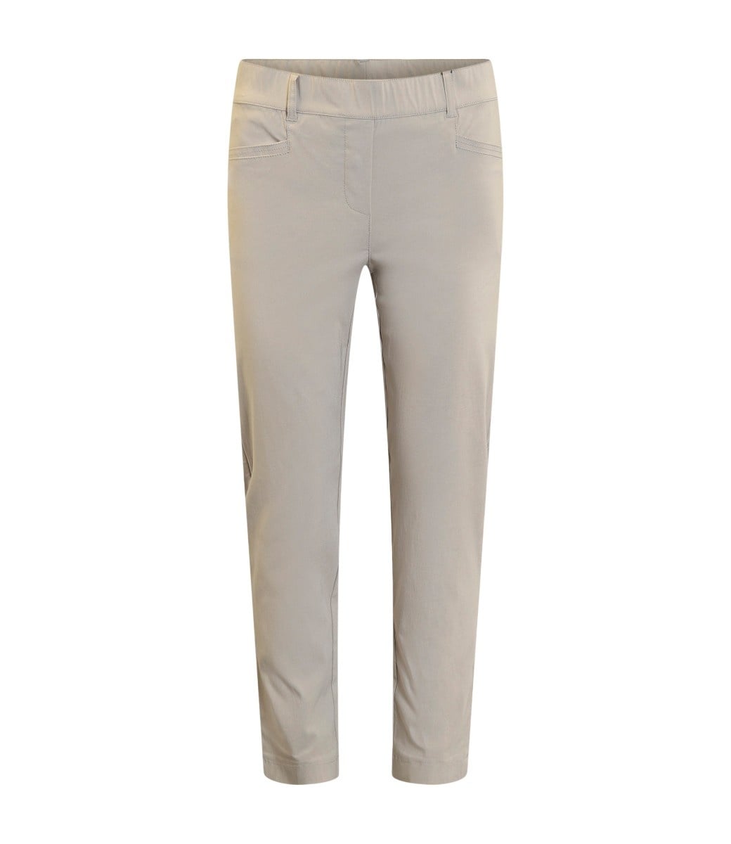 beige stretch broek met elastische band in 7/8 lengte