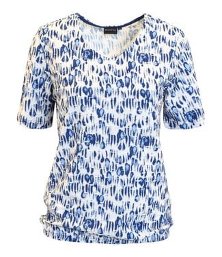 Brandtex. dames blouson shirt met v-hals en print blauw Brandtex