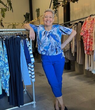 BLAUW dames blouson shirt veegpatroon aqua- blauw K/M