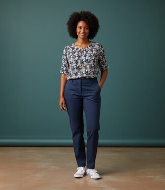 BLAUW dames blouson shirt kleine bloemetjes jeansblauw K/M