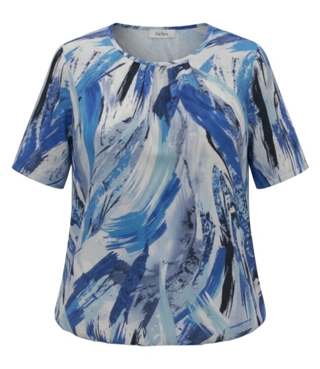 dames blouson shirt veegpatroon aqua- blauw K/M