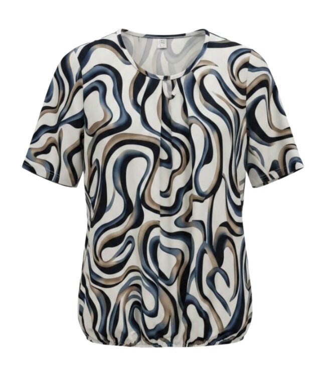 dames blouson shirt lines blauw- taupe K/M