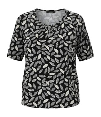 BLAUW dames blouson shirt bladeren all- over marine K/M