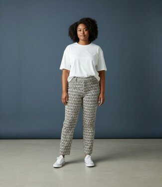 Sensia stretch broek 7/8 met ovalen- print "Pita" beige- zwart Sensia