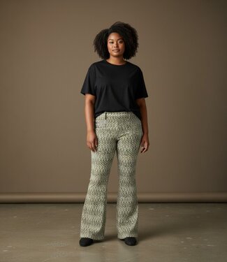 Sensia gewerkte stretch broek met print Patti flared groen