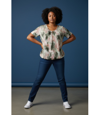 BLAUW dames blouson shirt met print groen- zalm