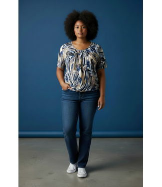 BLAUW blouson shirt sierlijke print blauw-bruin