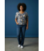 blouson shirt sierlijke print blauw-bruin