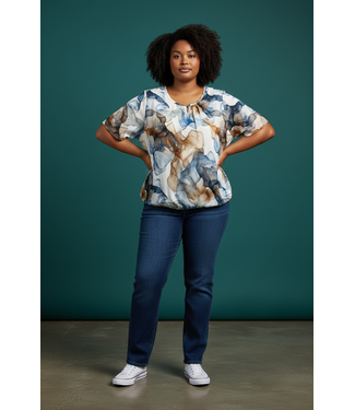 BLAUW dames blouson shirt marmer bruin-blauw