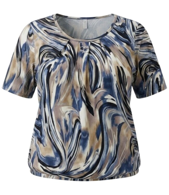 blouson shirt sierlijke print blauw-bruin
