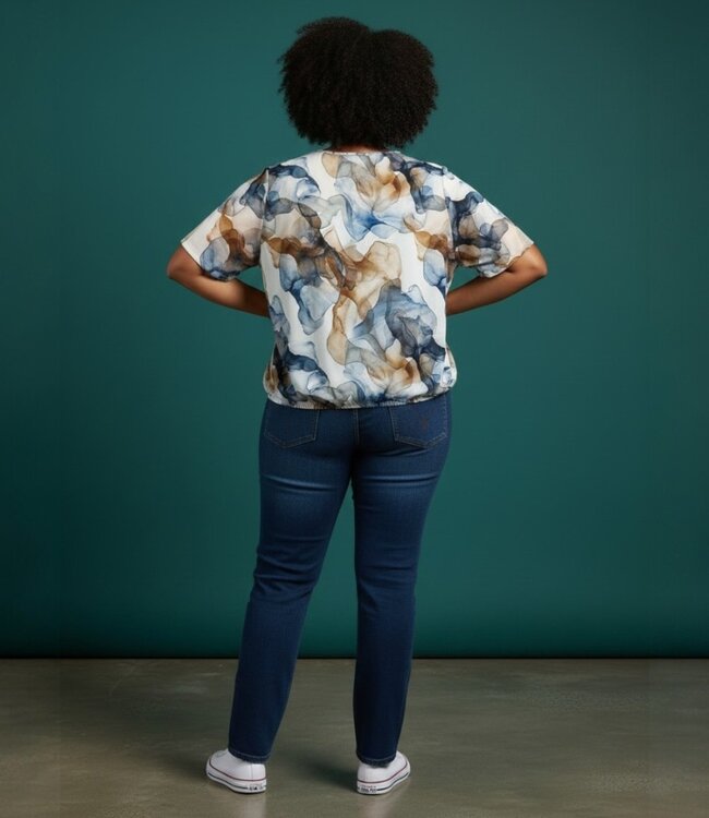 dames blouson shirt marmer bruin-blauw
