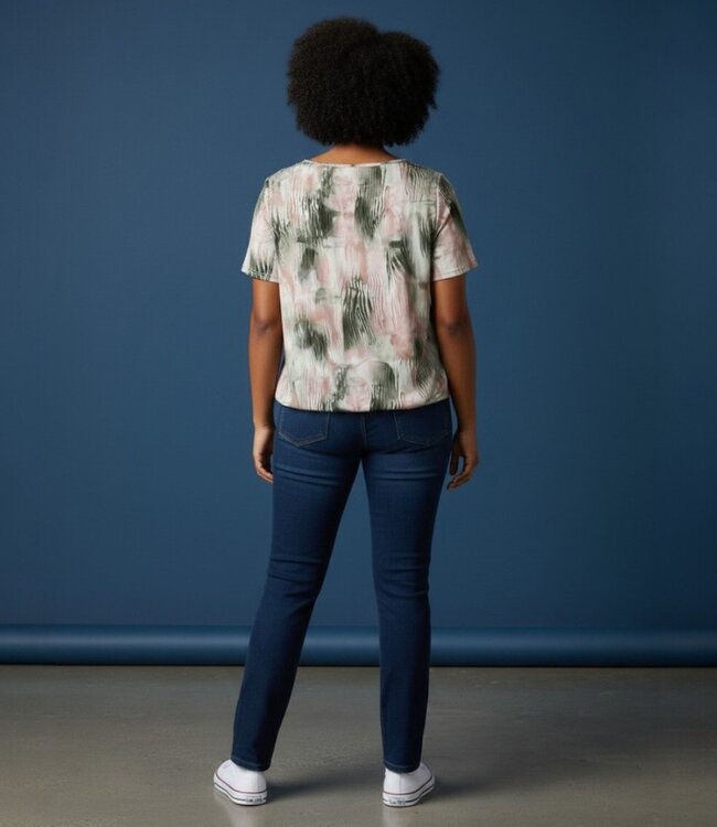 dames blouson shirt met print groen- zalm