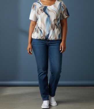 BLAUW dames blouson shirt flames blauw- bruin K/M