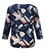 dames blouson shirt blokken marine- roze 3/4 mouwlengte