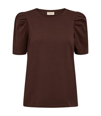 FreeQuent effen dames shirt met pof- mouwtje "Fenja" bruin