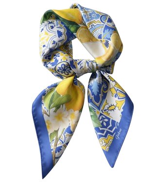 BLAUW korte vierkante dames sjaal blauw- geel 70x70cm