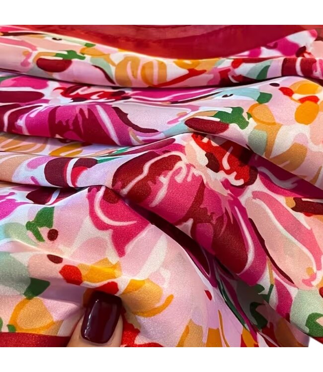 korte vierkante dames sjaal met print roze 70x70cm