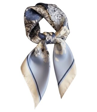 BLAUW korte vierkante dames sjaal met bloemenprint blauw 70x70cm