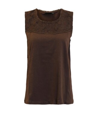 Brandtex. dames topje met kant 100% katoen bruin Brandtex