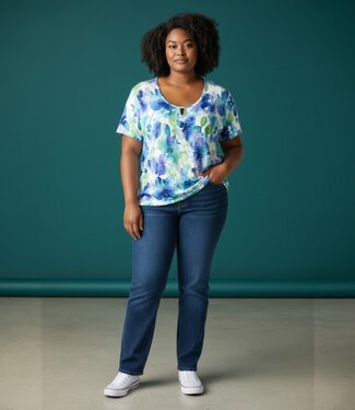 BLAUW dames blouson shirt klaproos blauw K/M