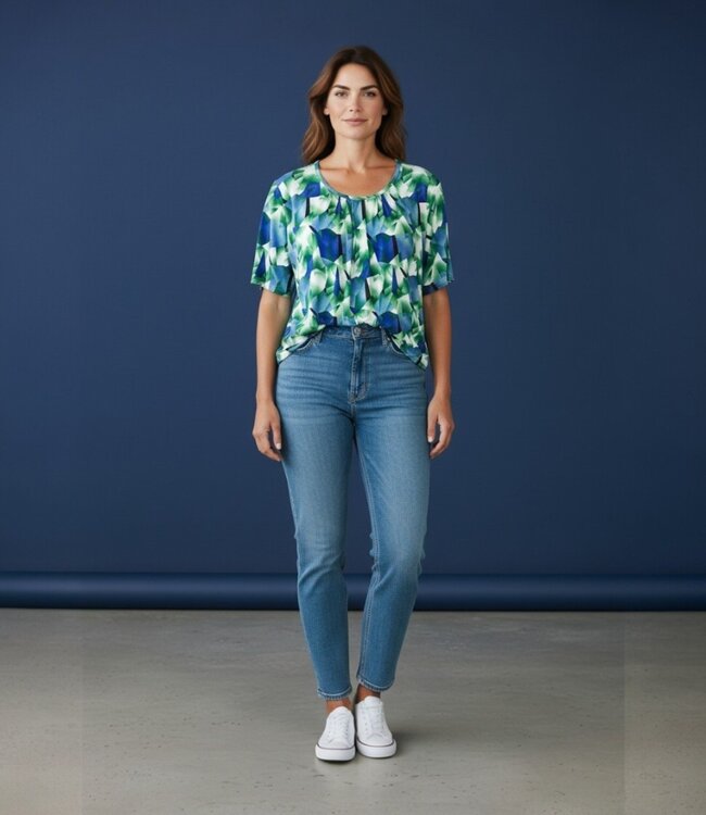 dames blouson shirt square groen- blauw K/M