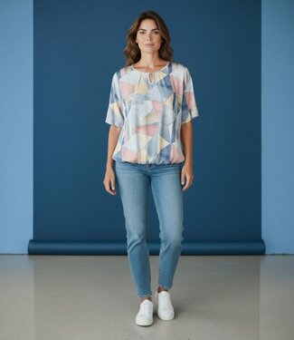 BLAUW dames blouson shirt blokken blauw- roze K/M