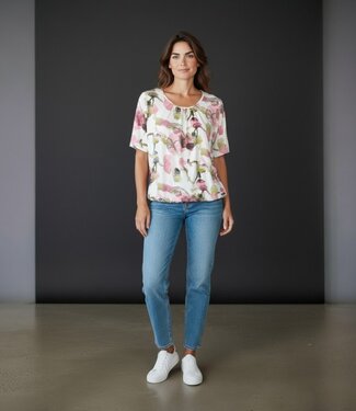 BLAUW blouson shirt waterdruppel roze-groen