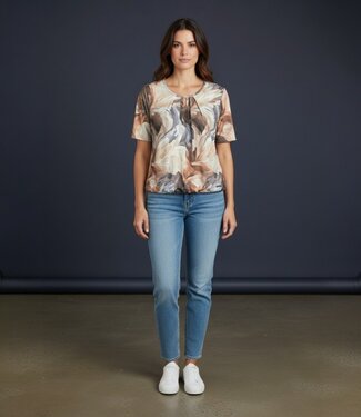 BLAUW dames blouson shirt sierlijke print bruin-grijs