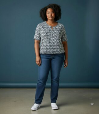 BLAUW blouson shirt met kleine bloemetjes print blauw