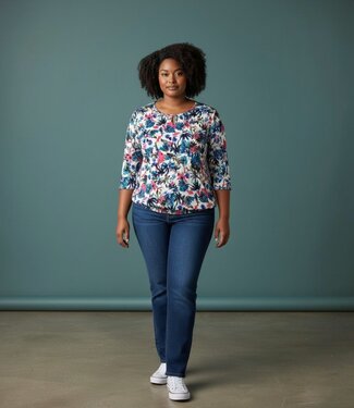 BLAUW dames blouson jungle print 3/4 mouwlengte
