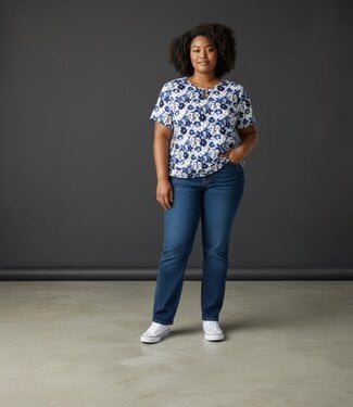 BLAUW dames blouson shirt bloemenprint blauw- beige