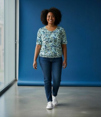 BLAUW dames blouson shirt paint stippen groen- blauw