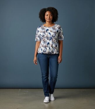 BLAUW dames blouson shirt aquarel blauw- bruin