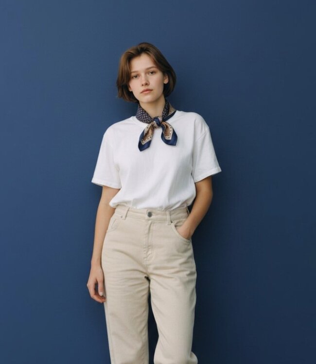 korte vierkante dames sjaal klassiek navy 70x70cm
