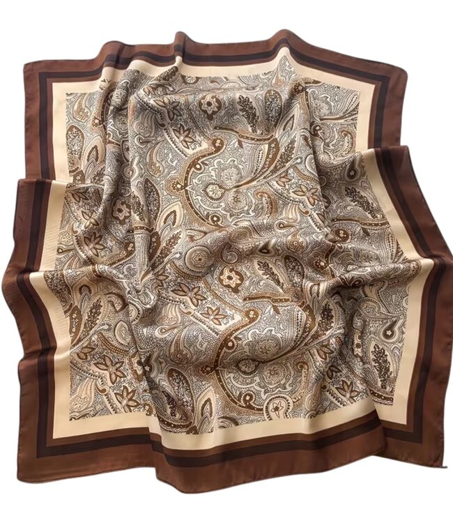 korte vierkante dames sjaal paisley print bruin 70x70cm