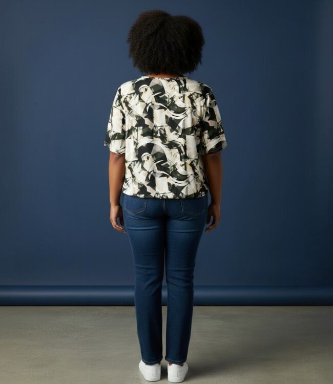 dames blouson shirt met print groen-beige