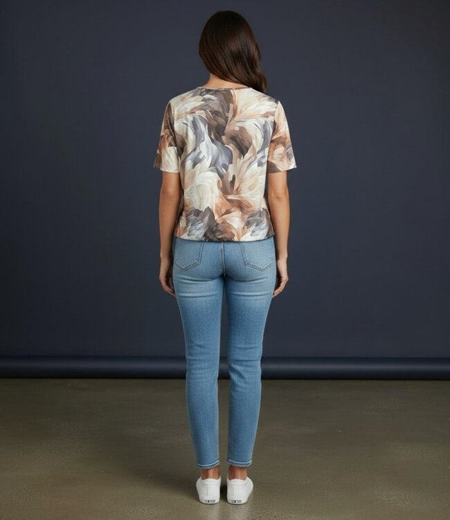 dames blouson shirt sierlijke print bruin-grijs
