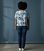 dames blouson shirt sierlijke swirl print blauw- beige
