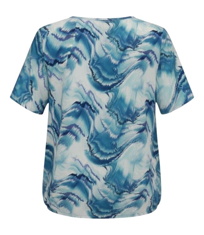 dames blouson shirt met futuristische print aqua- blauw