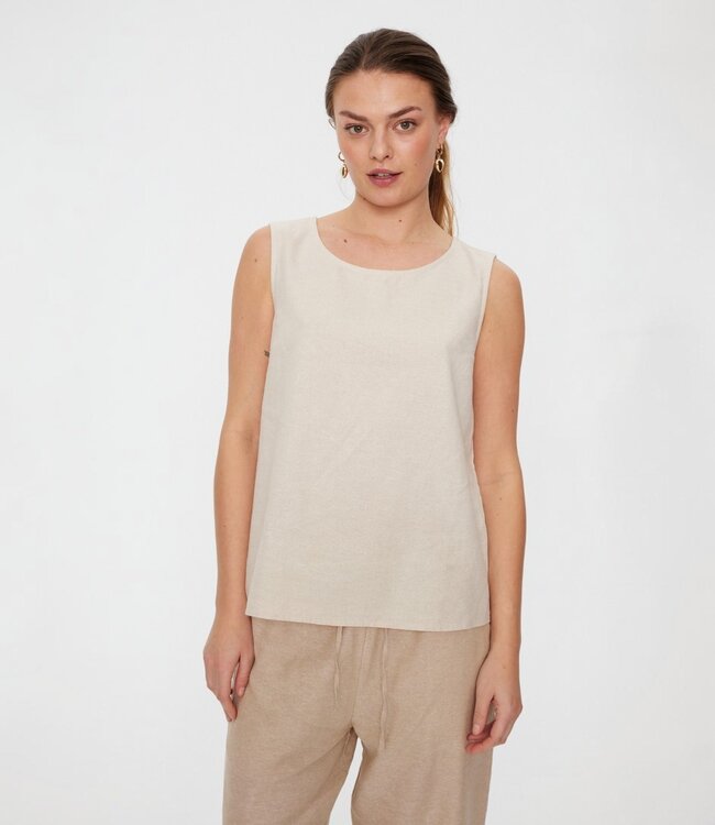 linnen dames topje met knopen Lava moonbeam- beige FreeQuent