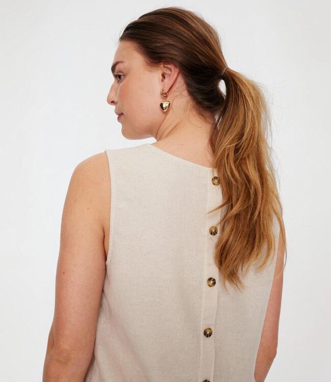linnen dames topje met knopen Lava moonbeam- beige FreeQuent