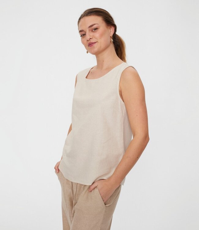 linnen dames topje met knopen Lava moonbeam- beige FreeQuent